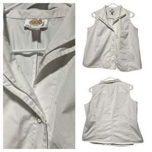 Talbots White Sleeveless Button Down Cotton Shirt | Double Collar | 14W Petite